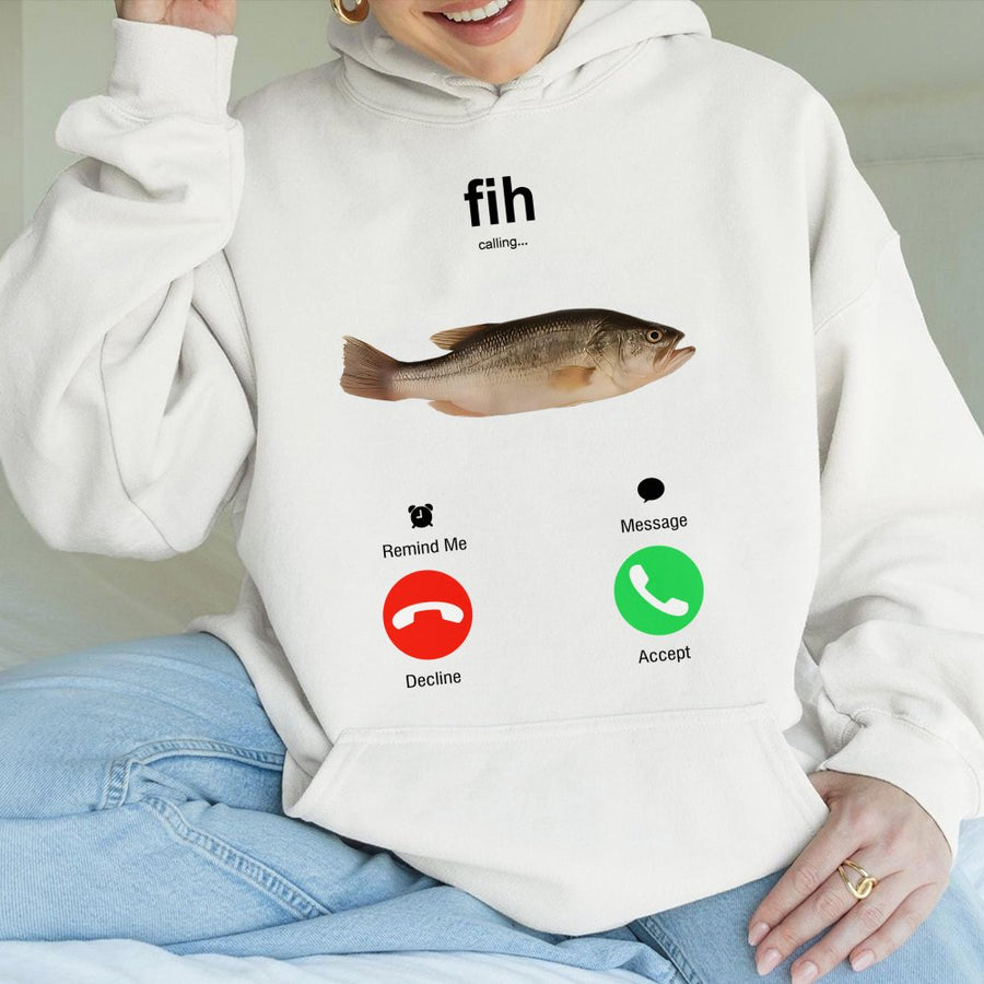 Fih Calling Fish Phone Screen Hoodie | Funny Fishing Meme Graphic | Premium Cotton Blend | Gift For Anglers, Fishermen And Women