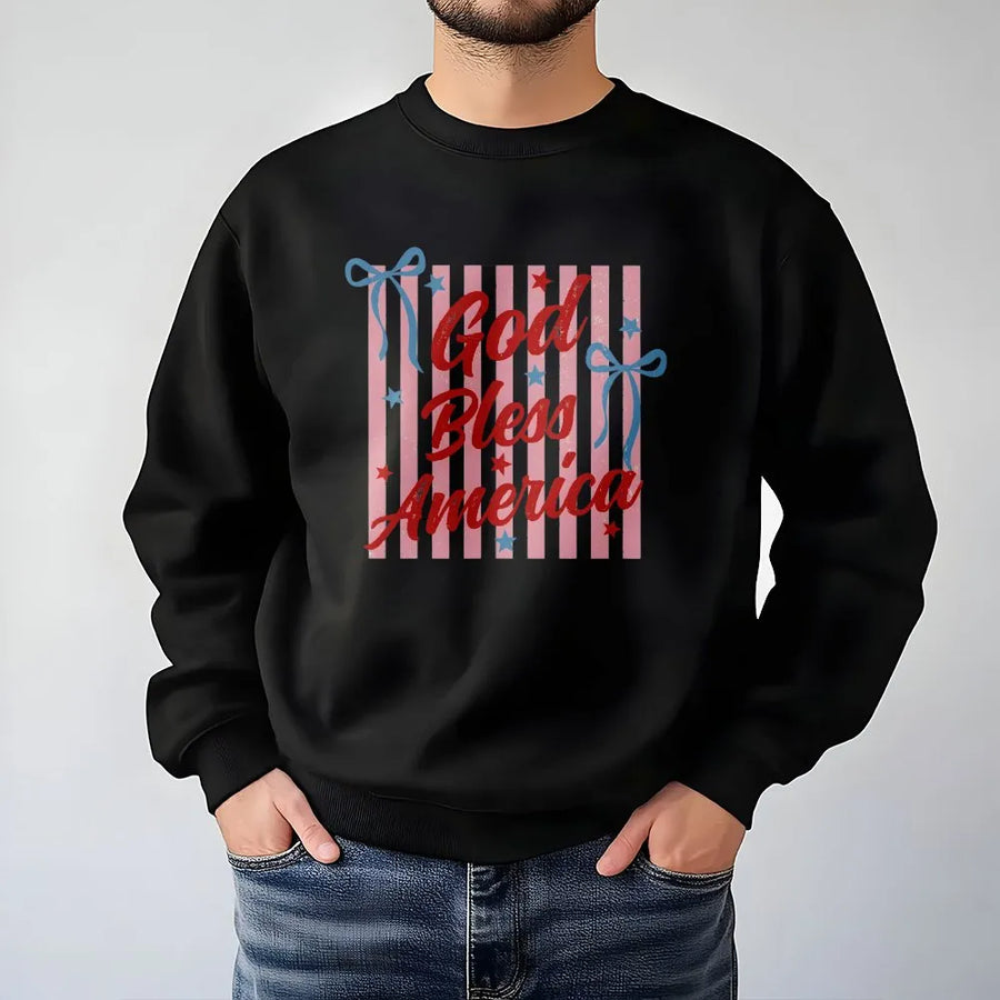 Patriotic 4th of July Sweatshirt | God Bless America Striped Graphic | Premium Soft Cotton Blend | USA Pride Gift for Women