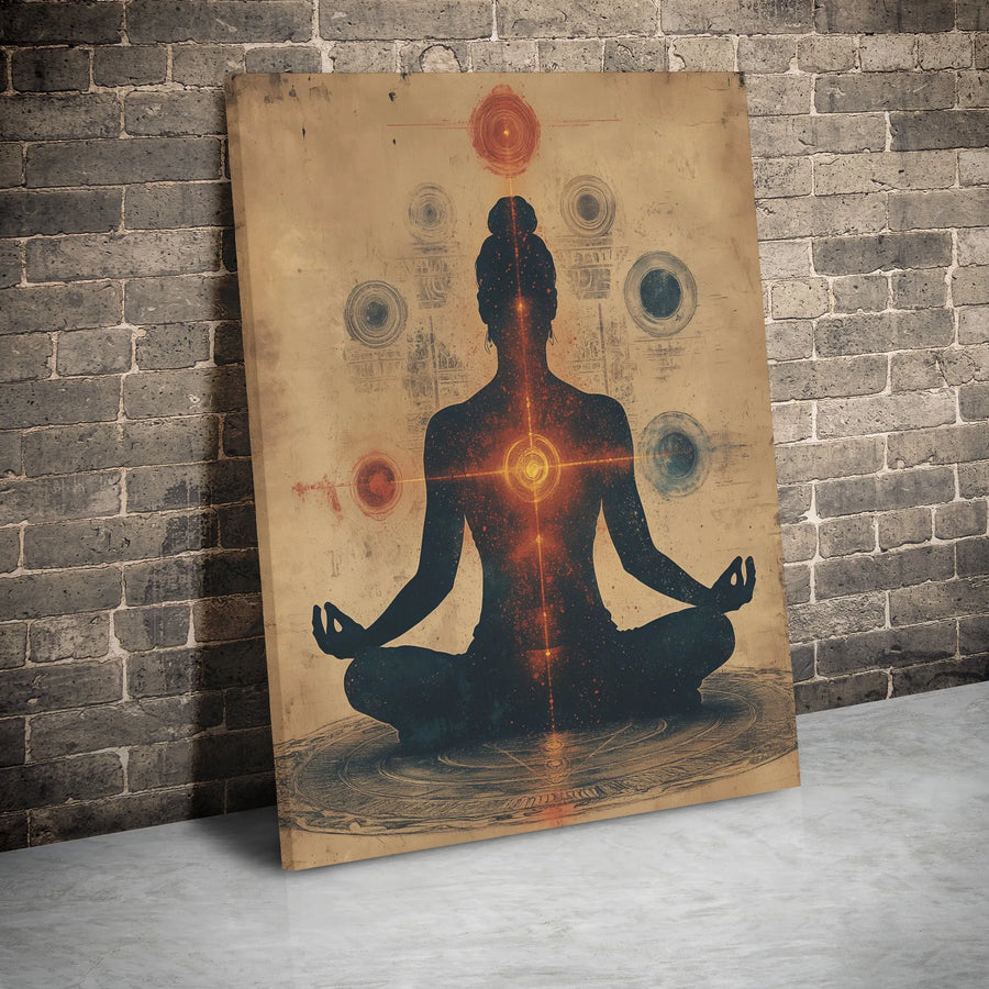 Meditating Chakra Canvas Wall Art | Zen Yoga Silhouette Design | Premium Gallery Wrap Decor | Spiritual Gift for Meditation Room or Studio