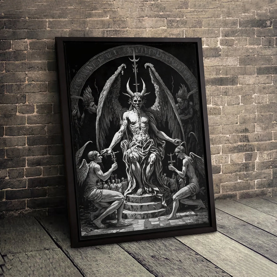 Satanic Enthroned Canvas Wall Art | Dark Gothic Occult Aesthetic Print | Premium Fade-Resistant Gallery Wrap | Unique Gift for Esoteric Decor Lovers
