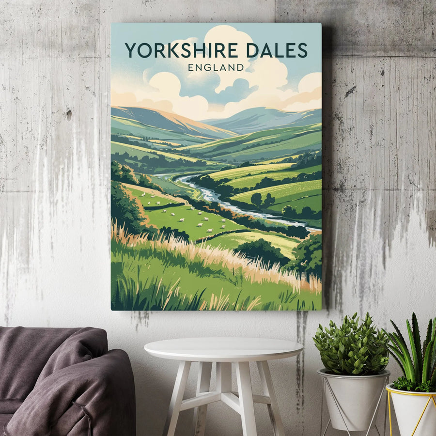 Yorkshire Dales Vertical Canvas | Vintage England Travel Poster | Premium Frameless Wall Art | UK Home Decor Gift for Traveler