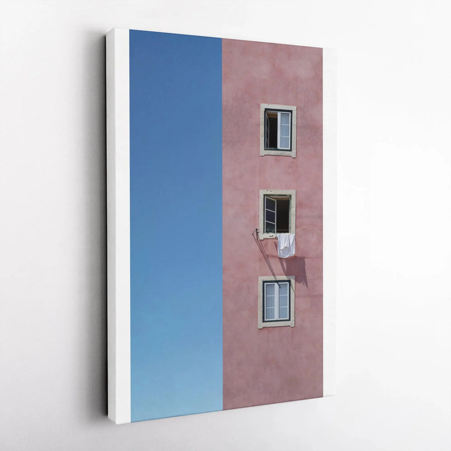 Architectural Canvas Wall Art | Minimalist Pink Building & Blue Sky Print | Premium Gallery Quality Canvas | Modern Home Decor Gift for Living Room