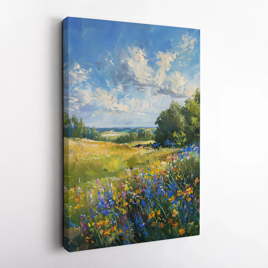 Wildflower Meadow Canvas Print | Impressionist Landscape Wall Art | Gallery Quality 1.25" Profile | Botanical Home Decor Gift