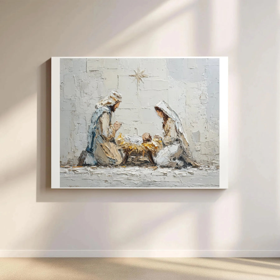 Nativity Scene Canvas Print | Impasto Style Holy Family Wall Art | Premium Gallery-Wrapped Decor | Religious Christmas Gift for Home