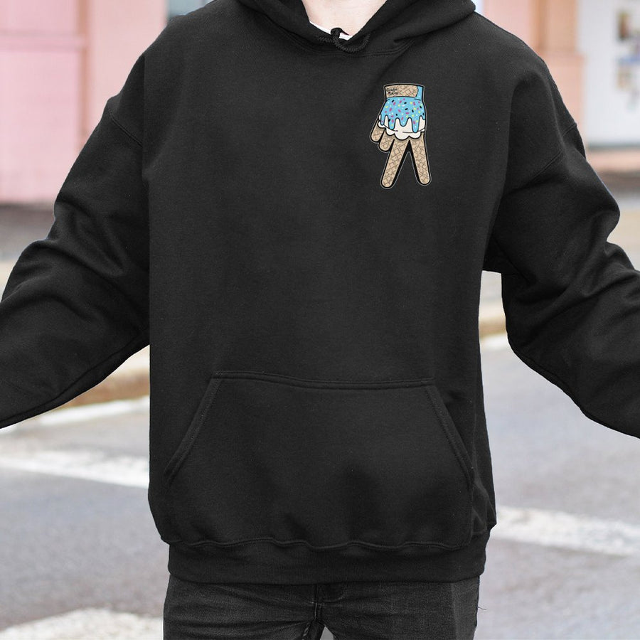 Drippy Hand Gesture Hoodie | Ice Cream Cone Glove Graphic | Premium Cotton Blend | Unisex Y2K Aesthetic Streetwear Gift