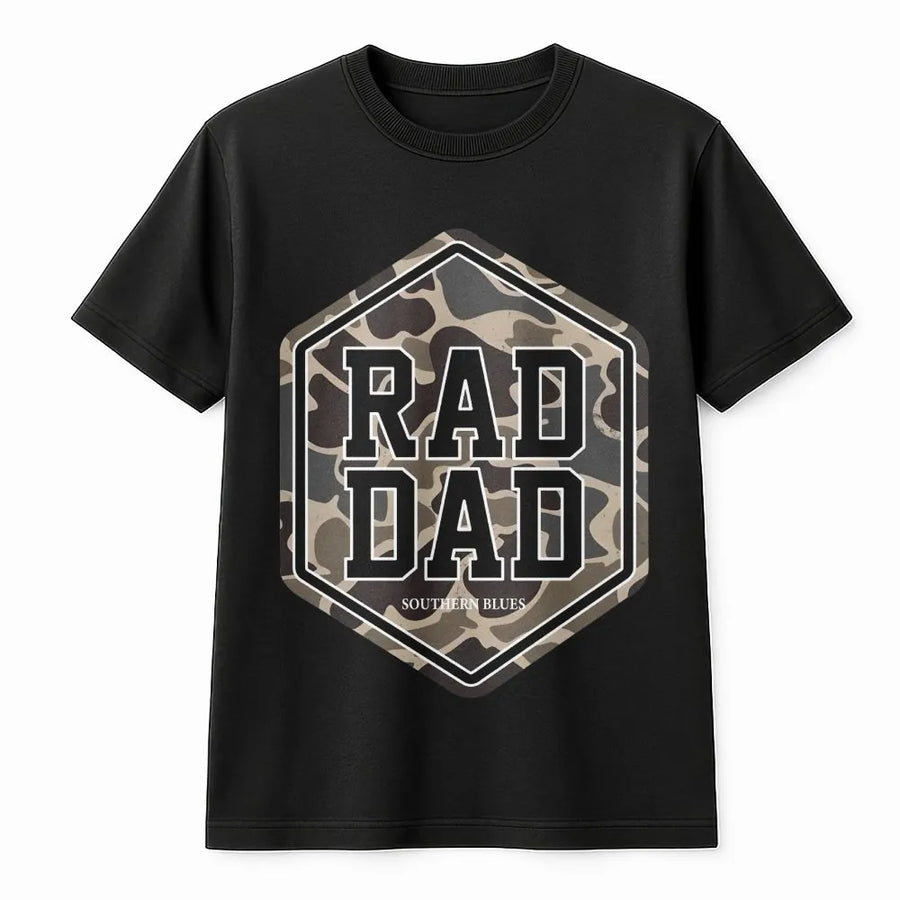 Rad Dad T-Shirt for Men | Southern Camo Hexagon Graphic | Soft Cotton Blend Pullover | Unique Fathers Day Gift for Husband