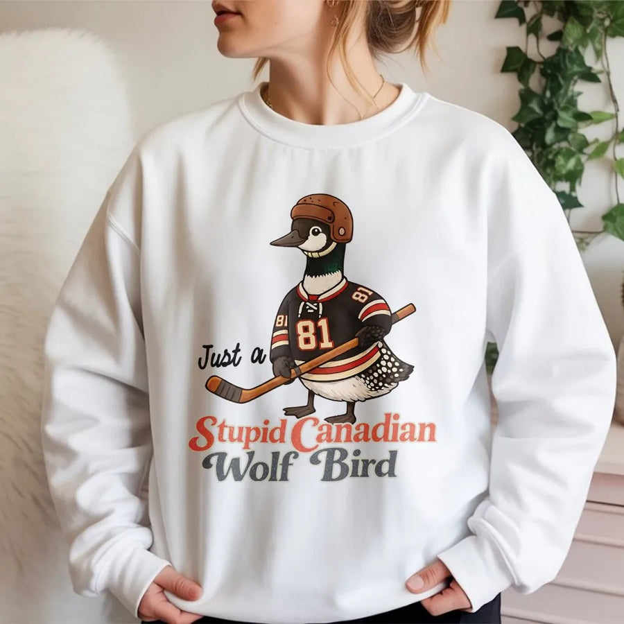 Hockey Loon Sweatshirt | Funny Canadian Bird Graphic | Cotton Blend Unisex Pullover | Unique Hockey Fan Gift for Men and Women