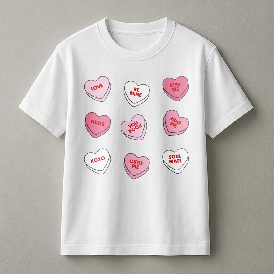 Valentine's Day Conversation Heart T-Shirt | Retro Candy Message Graphic | 100% Premium Cotton Tee | Cute Gift For Her Teacher Mom