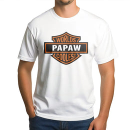 Worlds Coolest Papaw T-Shirt | Biker Shield Graphic Tee | Premium 100% Cotton | Funny Father's Day 2026 Gift for Grandfather