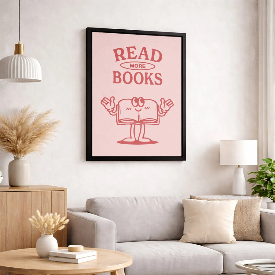 Read More Books Canvas Art | Retro Cartoon Book Character Print | Premium Gallery Wrapped Wall Decor | Aesthetic Reading Nook Gift for Book Lovers