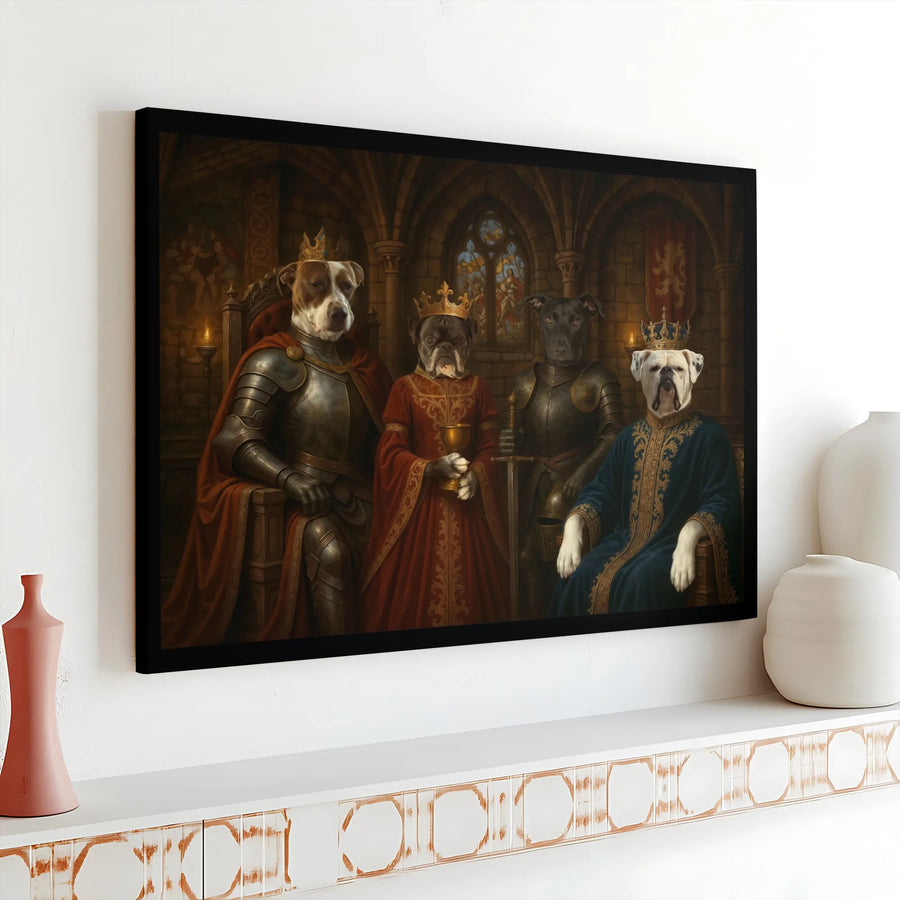 Royal Dog Portrait Horizontal Canvas | Renaissance Pets in Armor Medieval Wall Art | Premium 1.25 Inch Matte Gallery Wrap | Funny Dog Lover Gift, Vintage Castle Decor