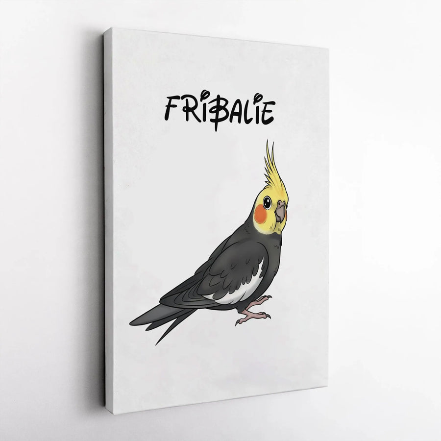 Cockatiel Bird Canvas Art | Cute Parrot Cartoon Wall Decor | Premium 1.25-Inch Gallery Wrap Print | Whimsical Pet Lover Gift