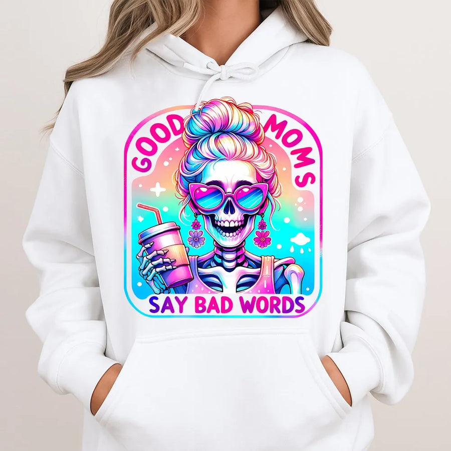 Good Moms Say Bad Words Shirt | Funny Skeleton Mama Graphic Tee | Premium Soft Cotton | Sarcastic Mother's Day Gift for Her