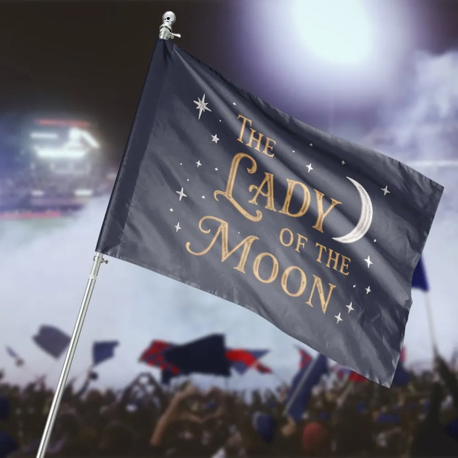Lady of the Moon House Flag | Vintage Celestial Moon & Stars Art | Weather-Resistant Double Sided Banner | Witchy Porch Decor Gift for Her