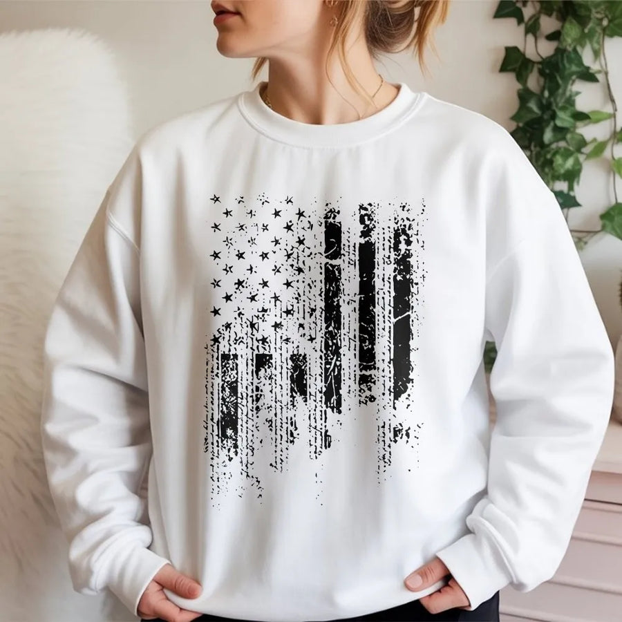 Patriotic American Flag Sweatshirt | Distressed Grunge US Flag Graphic | Premium Cotton Blend Crewneck | Unisex Military Veteran Gift