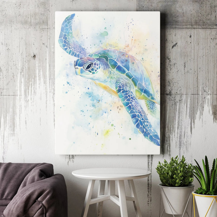 Watercolor Sea Turtle Canvas Wall Art | Vibrant Marine Life Painting | Premium Gallery-Wrapped Print | Coastal Decor Gift for Ocean Lovers