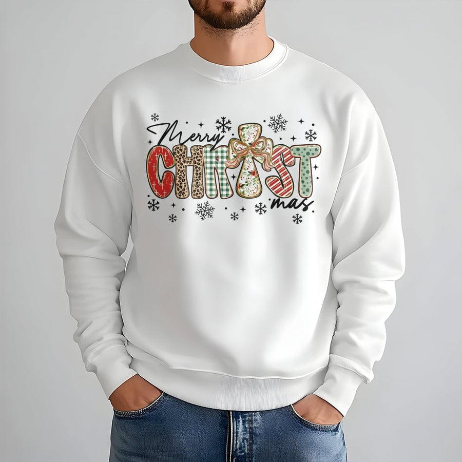 Merry Christ-mas Sweatshirt | Faith-Based Cross Graphic Design | Premium Cotton Blend | Christian Religious Christmas Gift for Women
