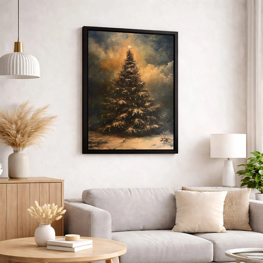 Christmas Tree Canvas Wall Art | Moody Winter Oil Painting Style | Premium 1.25-Inch Gallery Wrap | Festive Home Decor Holiday Gift Idea