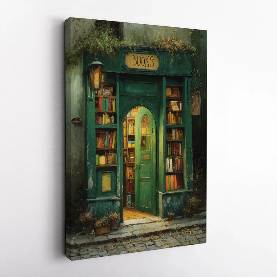 Vintage Bookstore Canvas Print | Cozy Library Painting Style Art | Premium Gallery Wrapped Canvas | Collector's Gift for Book Lovers & Readers