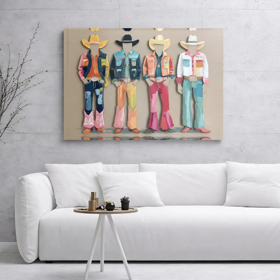 Western Cowboy Canvas Art | Colorful Modern Ranch Wall Decor | Premium 1.25" Gallery Wrap | Boho Southwestern Gift for Home Office