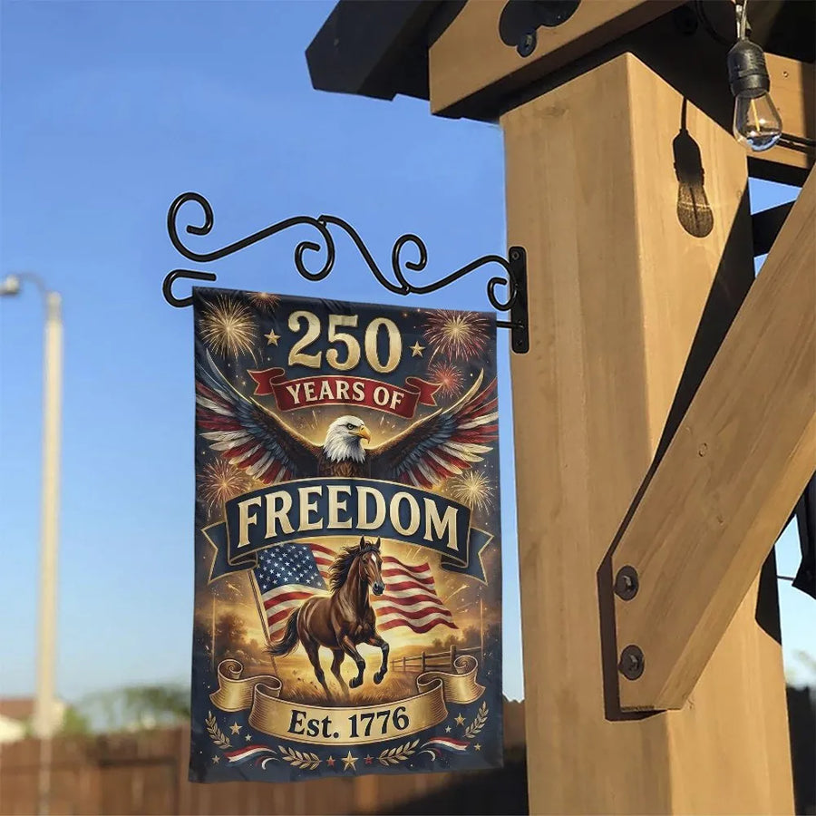 Patriotic 250 Years of Freedom Garden Flag | American Eagle & Running Horse Double-Sided Design | Premium Weather-Resistant Polyester | 4th of July & Independence Day Outdoor Decor Gift