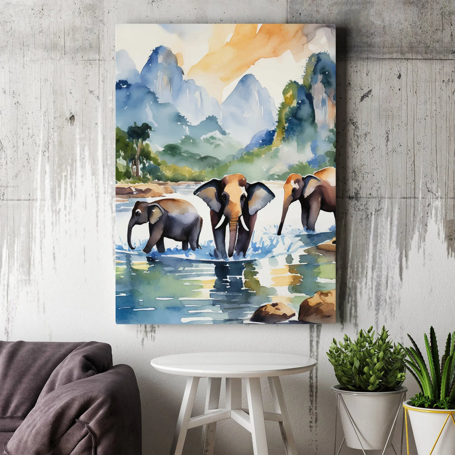 Elephant Wall Art | Watercolor Wildlife Painting | Premium Gallery Canvas | Nature Inspired Home Decor Gift