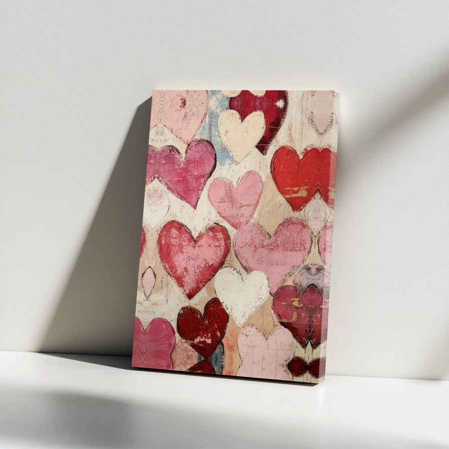 Abstract Heart Canvas Wall Art | Red and Pink Textured Painting | 1.25 inch Gallery Wrapped | Romantic Home Decor Gift for Her