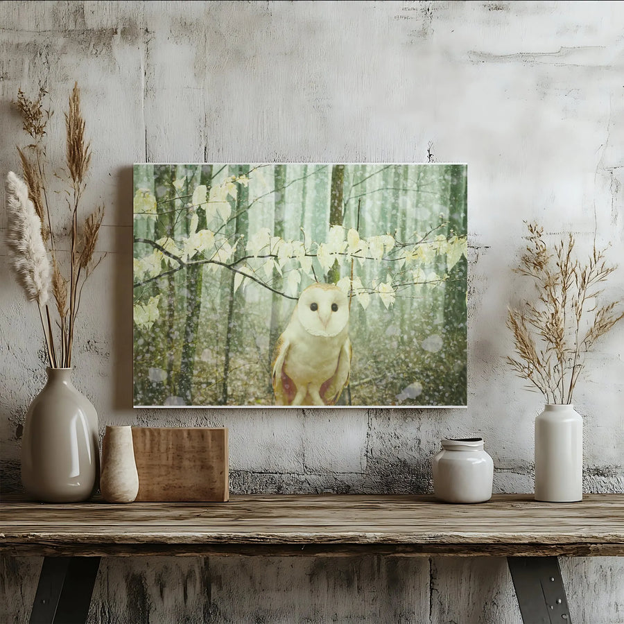 Barn Owl Canvas Wall Art | Snowy Woodland Bird Scene | Premium Gallery Wrap Print | Rustic Farmhouse Home Decor Gift for Nature Lovers