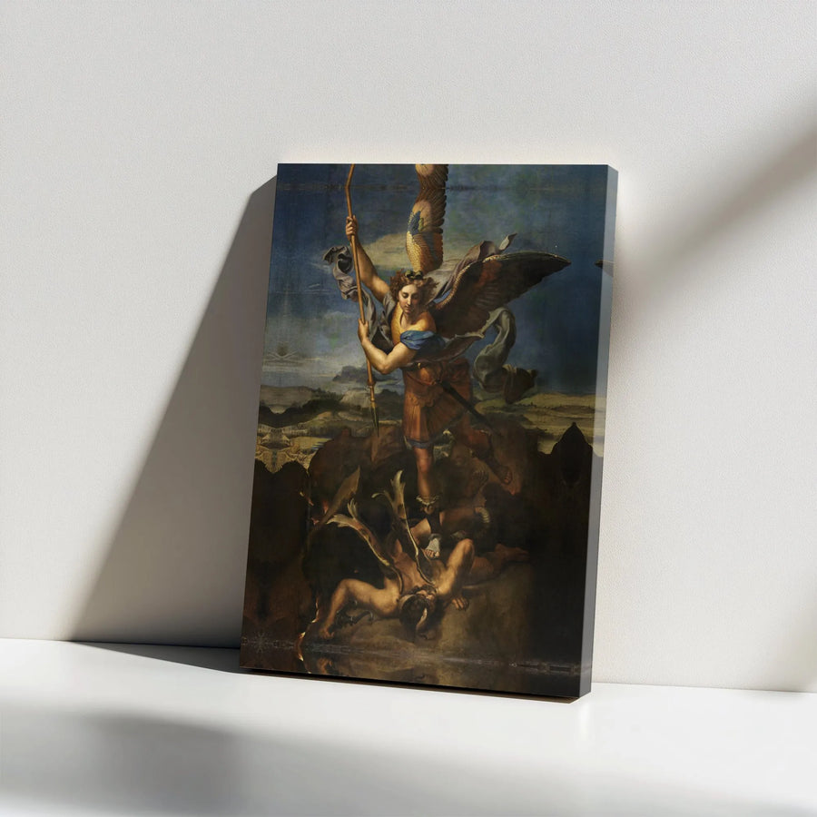 St. Michael Vanquishing Satan Canvas Wall Art | Raphael Renaissance Masterpiece | Gallery-Wrapped Premium Print | Religious Home Decor Gift