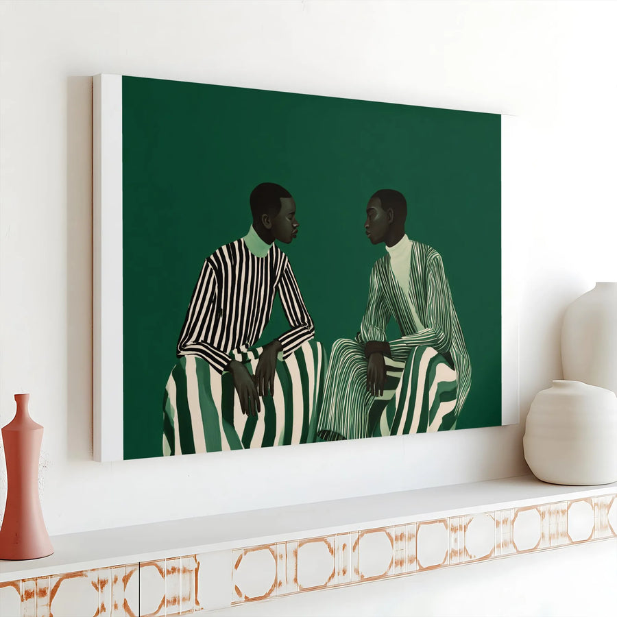 Modern Black Male Figure Wall Art | Minimalist Emerald Green Portrait | Premium Gallery Wrap Canvas | Sophisticated Home Decor Gift