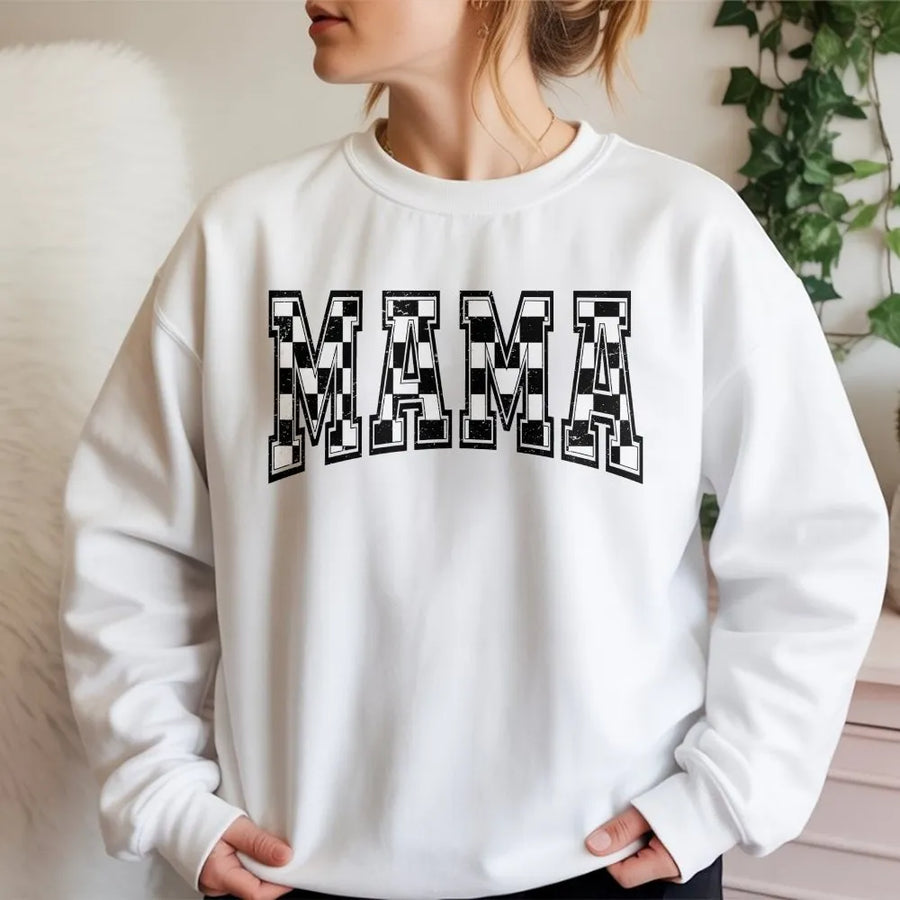 Checkered Mama Shirt | Retro Varsity Graphic Print Tee | Premium Cotton Top | Mother's Day Gift for Mom