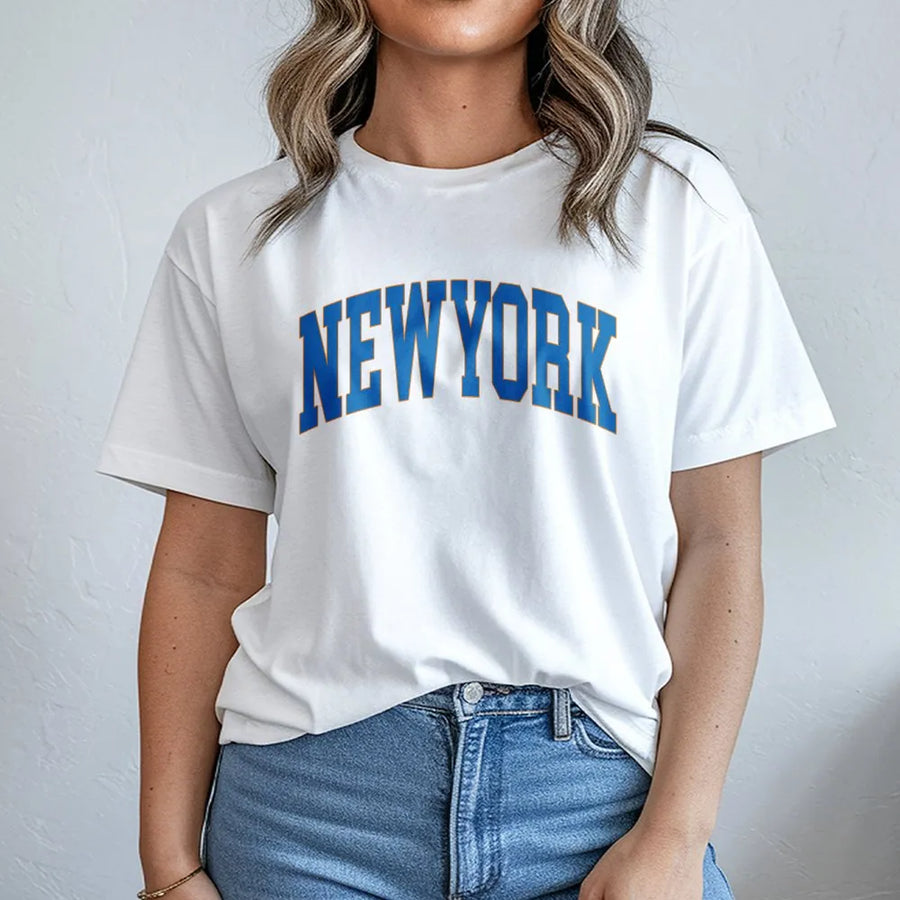 New York T-Shirt | Vintage Varsity Graphic with Retro College Font | Soft Cotton Tee | NYC Tourist & Souvenir Gift for Men and Women