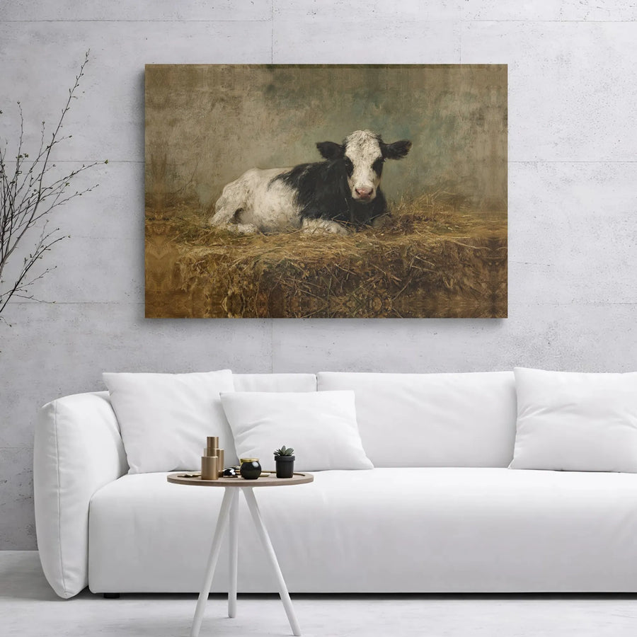 Vintage Calf Canvas Print | Rustic Black and White Farmhouse Wall Art | 1.25" Gallery Wrap | Premium Country Home Decor Gift