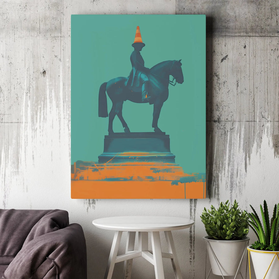 Glasgow Duke Of Wellington Canvas | Iconic Statue With Traffic Cone Art | Premium 1.25" Gallery Wrap | Unique Scotland Home Decor Gift