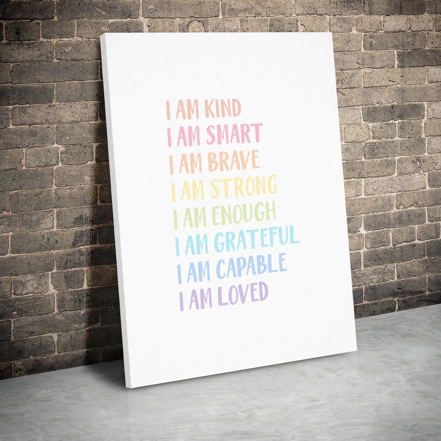 I Am Enough Canvas Wall Art | Positive Affirmations Rainbow Print | Premium Gallery Wrap Decor | Inspirational Gift for Kids or Nursery Room