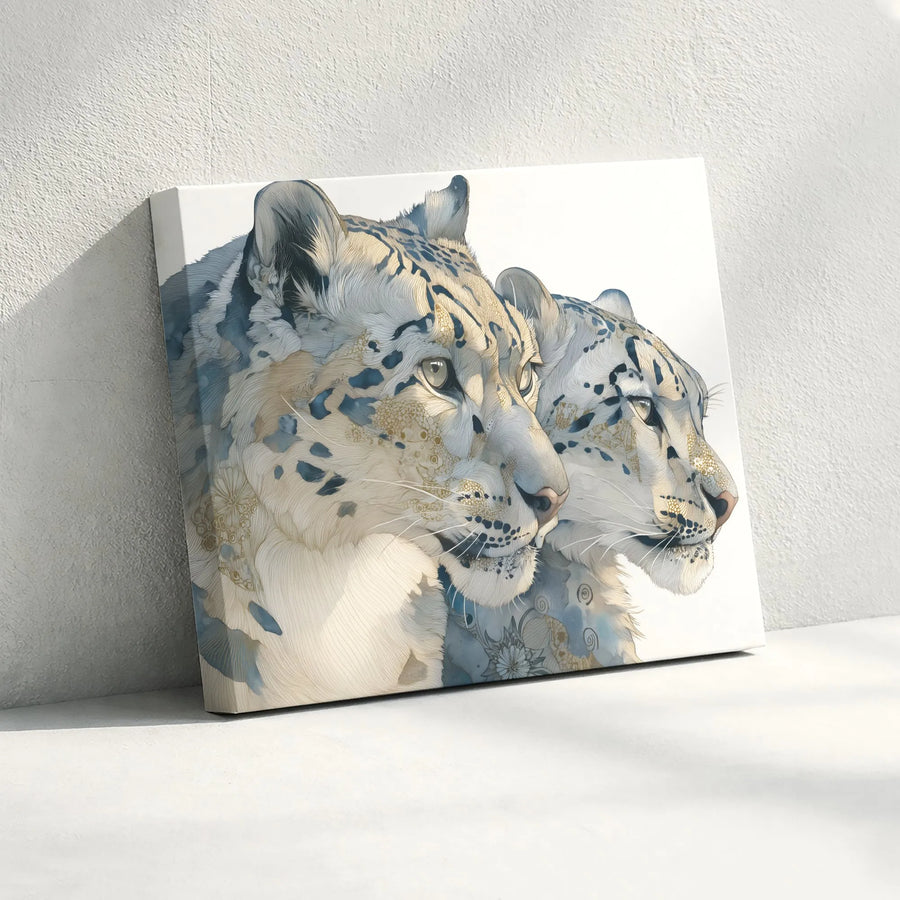 Snow Leopard Horizontal Canvas Wall Art | Elegant Ornate Wild Cat Fine Art Print | Premium 1.25" Gallery Wrap | Modern Living Room Decor & Unique Nature Lover Gift