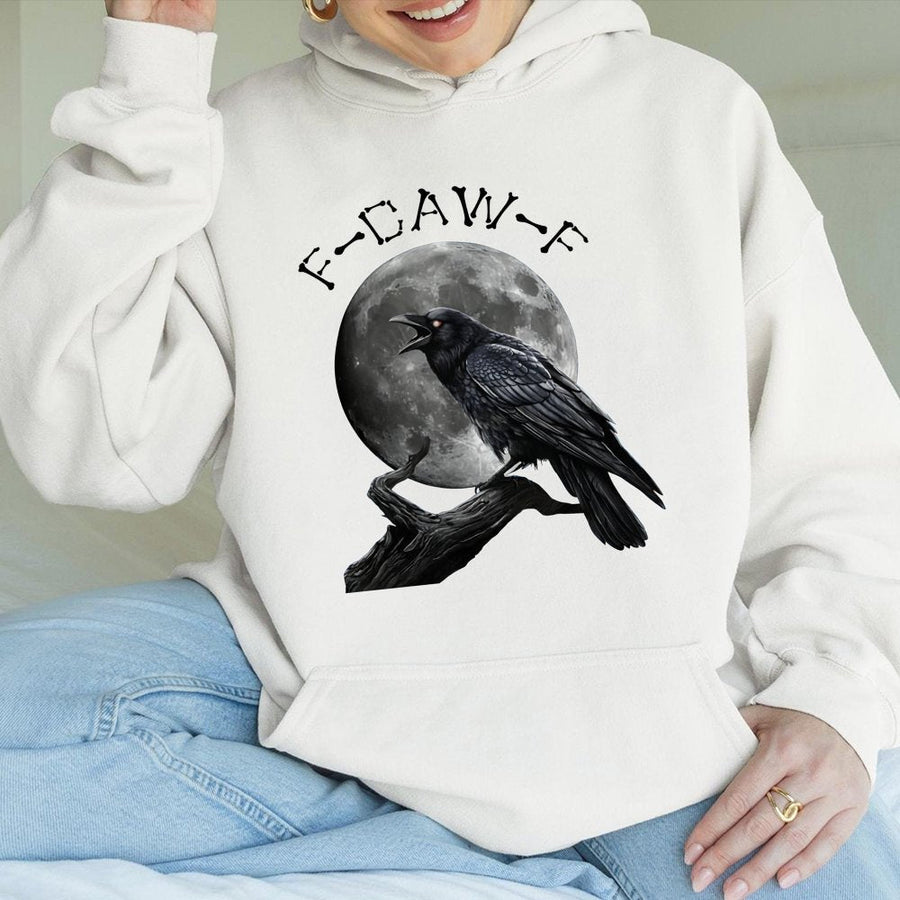 Gothic Crow Hoodie | Funny Bird Moon Graphic | Premium Cotton Blend Sweatshirt | Dark Academia Gift for Bird Lovers