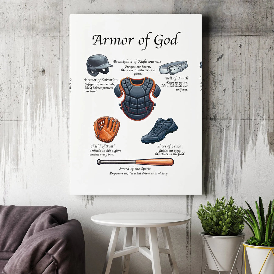 Armor of God Canvas Wall Art | Baseball Theme Scripture Print | Premium Fade-Resistant Canvas | Gift for Christian Baseball Player