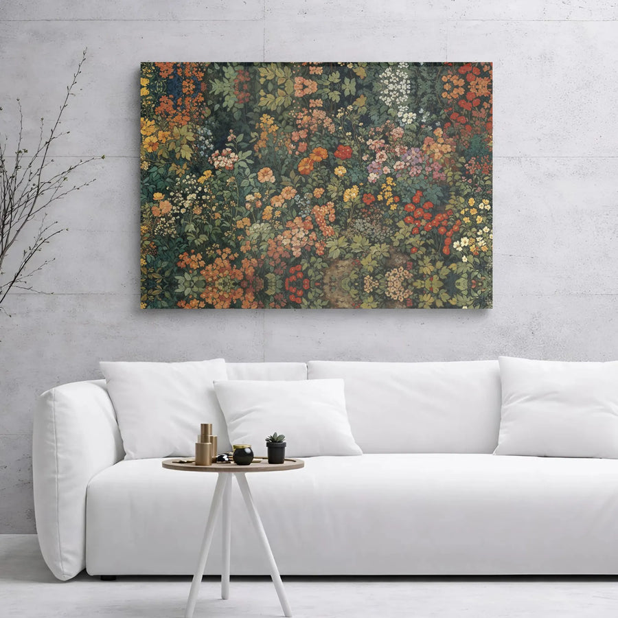 Vintage Wildflower Meadow Canvas | Dark Botanical Garden Wall Art | Premium Gallery Wrap Print | Nature Inspired Home Decor Gift