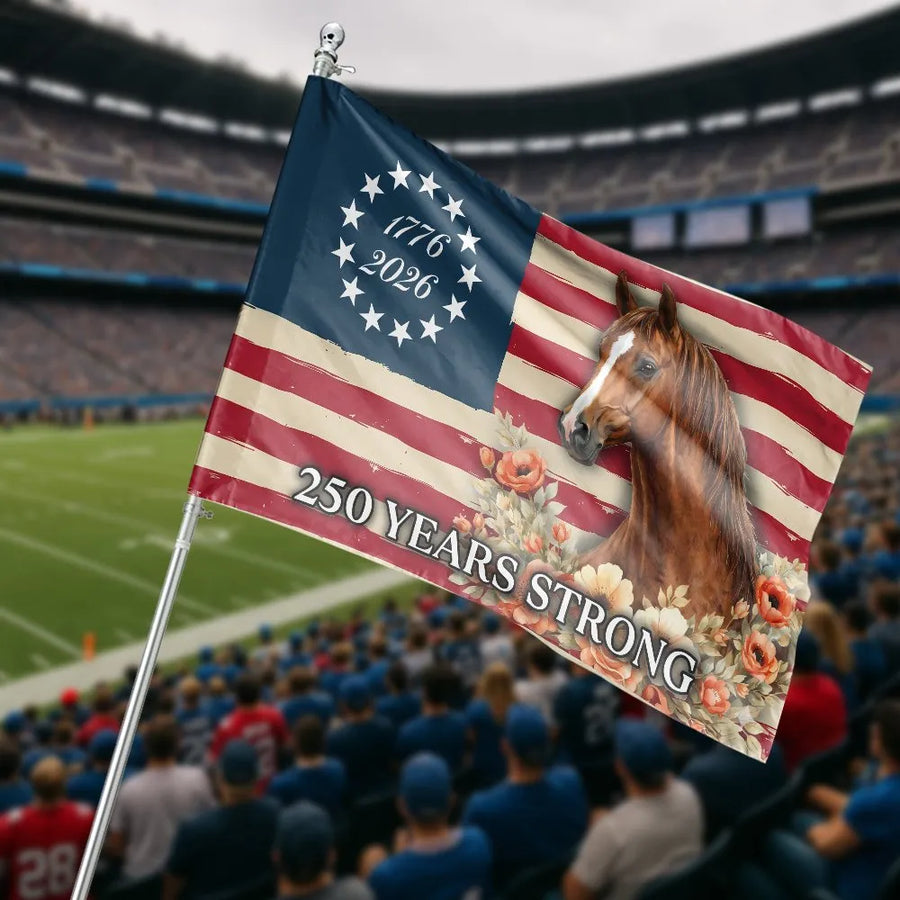 American 250th Anniversary Flag | Patriotic Horse & Vintage Floral Design | Weather-Resistant Double Sided Banner | USA Semiquincentennial Porch Decor Gift