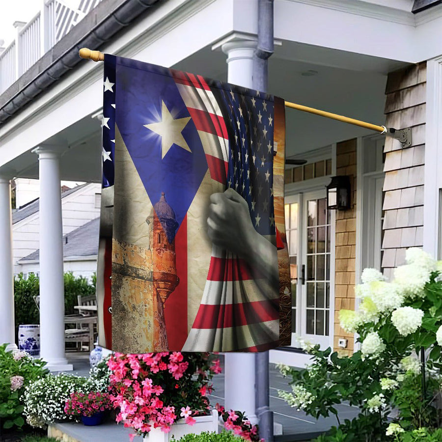 Puerto Rico USA Flag | El Morro Fort & Unity Fist Design | Premium Weather-Resistant Polyester | Patriotic Outdoor House Decor Gift