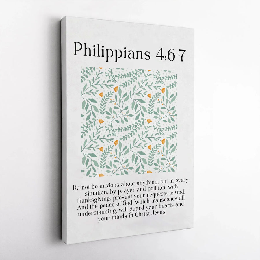 Philippians 4:6-7 Wall Art | Botanical Floral Bible Verse Print | 1.25 Inch Gallery Canvas | Christian Home Decor Gift