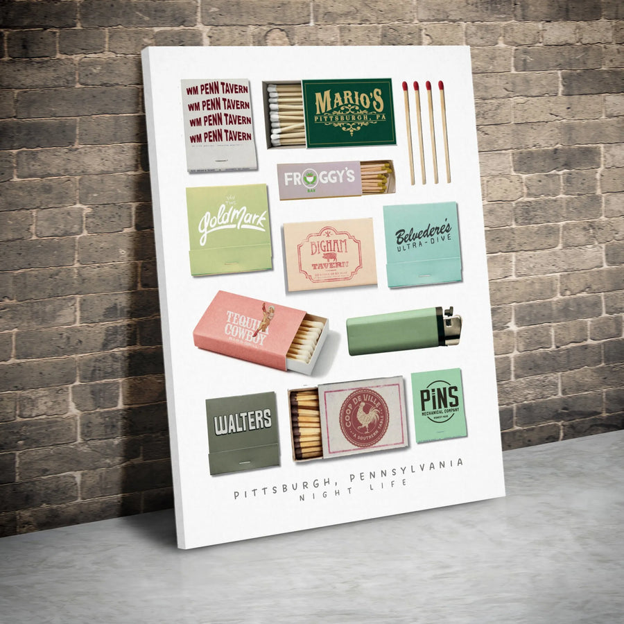 Pittsburgh Wall Art | Vintage Bar Matchbook Collage Print | Premium 1.25" Gallery Canvas | Pennsylvania Decor Gift for Local Enthusiasts