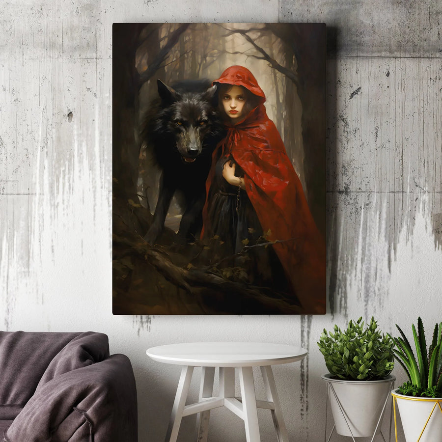 Little Red Riding Hood Canvas Print | Dark Fantasy Forest Wall Art | 1.25" Gallery Wrap Premium Decor | Gothic Storybook Gift