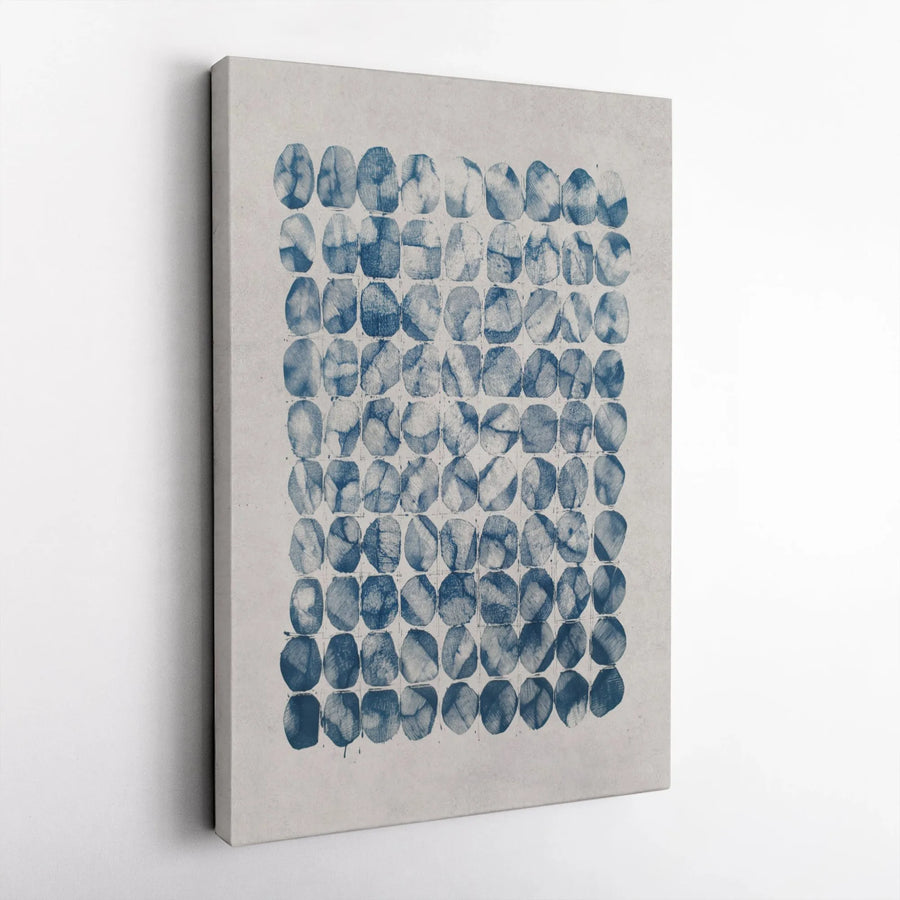 Abstract Blue Geometric Canvas Art | Stamped Circle Grid Print | Premium 1.25" Gallery Wrap | Modern Minimalist Home Office Decor