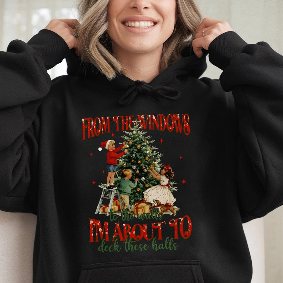 Funny Christmas Hoodie | Deck The Halls Retro Graphic | Premium Cotton Blend | Unisex Holiday Humor Gift For Adults