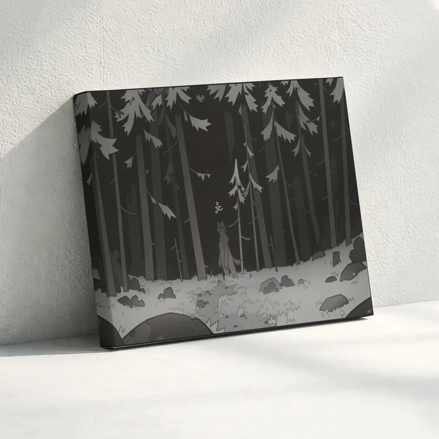 Werewolf Forest Canvas Wall Art | Minimalist Monochrome Illustration | Premium Fade-Resistant Print | Gothic Home Decor Collector Gift