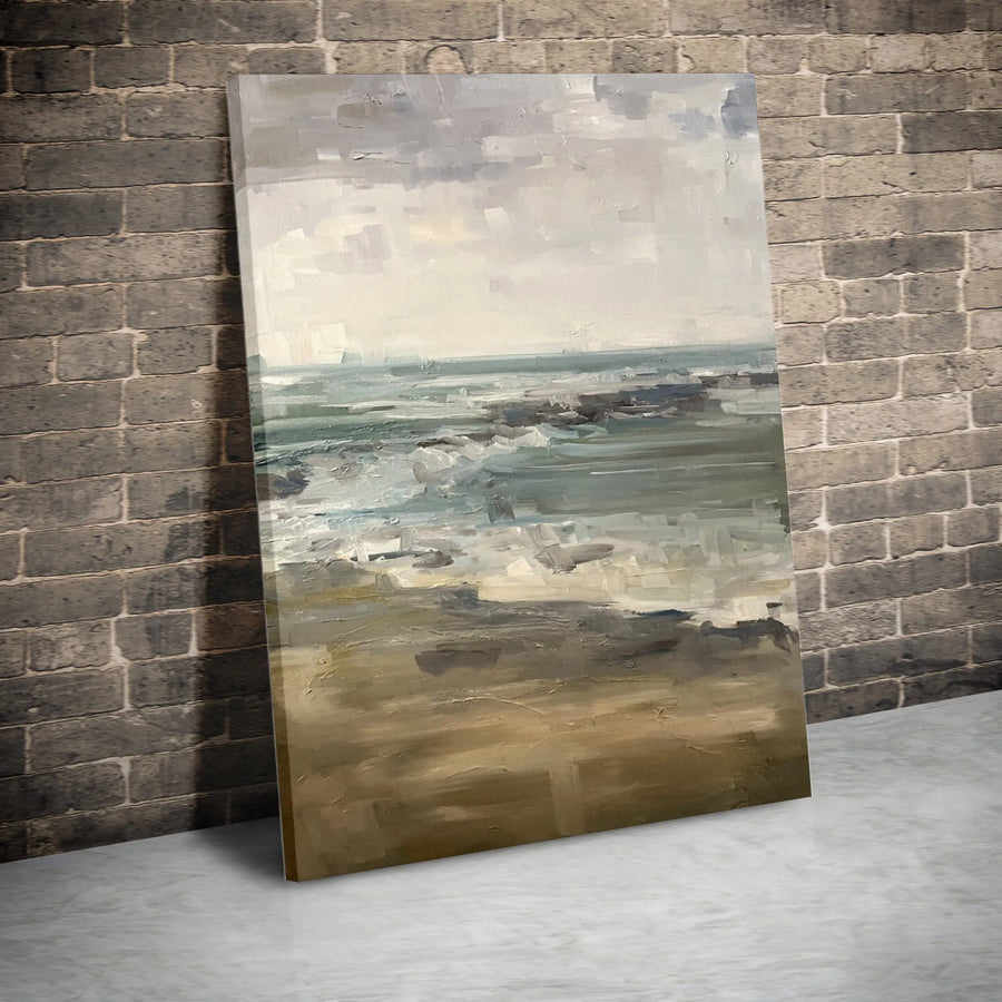Abstract Seascape Canvas Wall Art | Moody Beach Painting Print | Premium Gallery Wrapped Canvas | Modern Coastal Living Room Decor