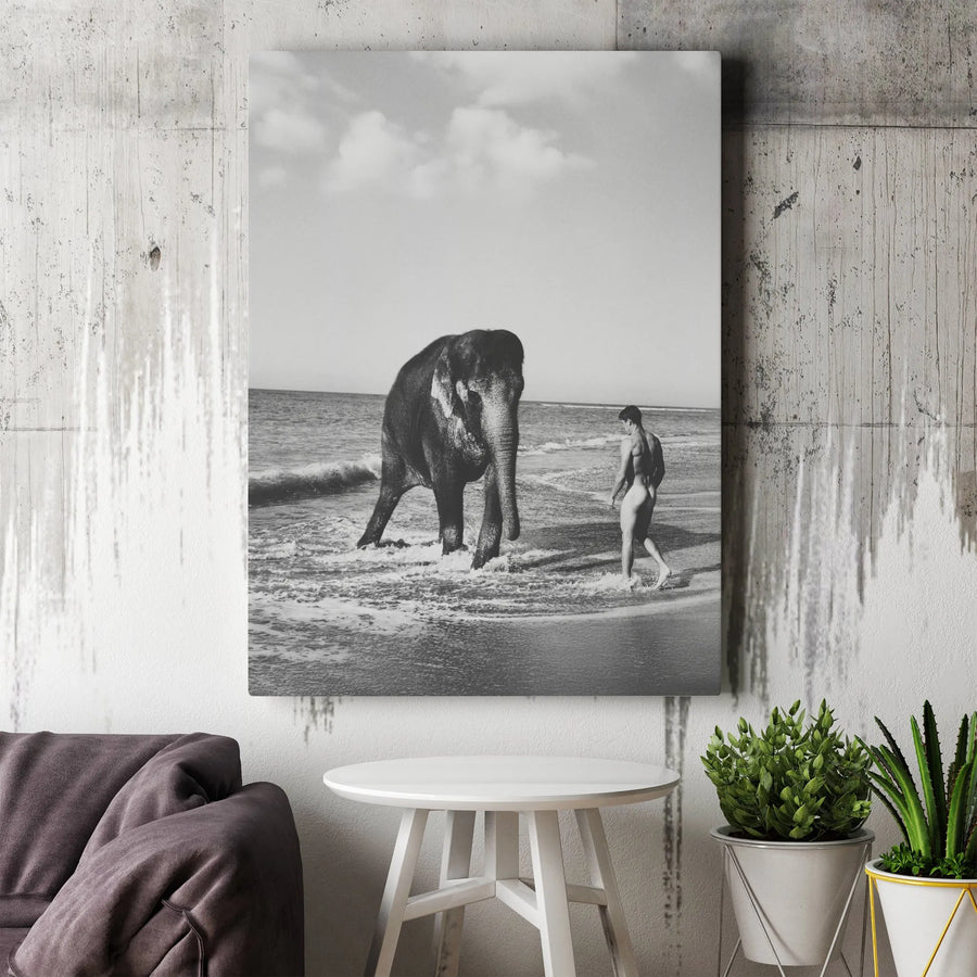 Elephant Beach Wall Art | Artistic Black and White Photography | 1.25 Inch Gallery Wrapped Canvas | Minimalist Surreal Home Decor Gift