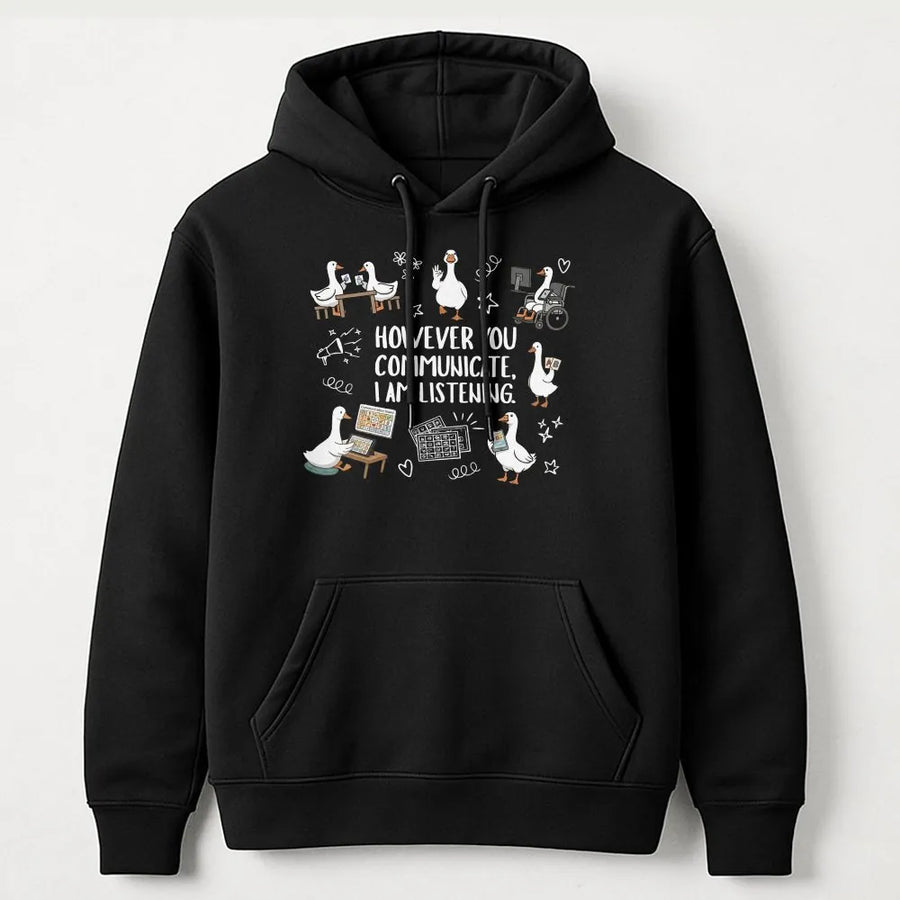SPED Teacher Hoodie | AAC Communication Goose Graphic | Premium Soft Pullover | Gift for SLP Therapist & Special Ed Advocate